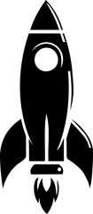  Minimalist illustration of rocket taking off silhouette style. Image that refers to growth, evolution, increase, enrichment