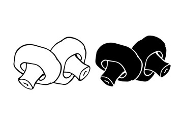 Line sketch, stamp, champignon mushroom silhouette. Vector graphics.