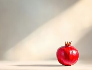 Close-up of a ripe, red pomegranate fruit on a plain background