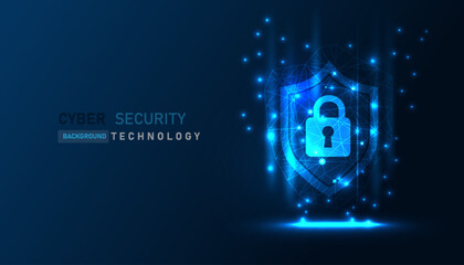 Cyber security vector background, shield lock in futuristic Concept of internet privacy and cyber protection