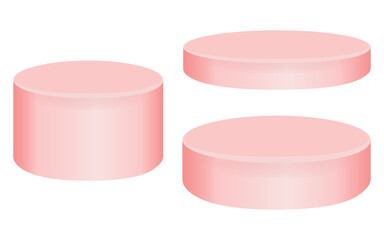 Set of pink podiums for valentine's day and mother's day for product advertising. Vector illustration. Podium isolated on transparent and white background. Pedestal for presentation of goods for sale.