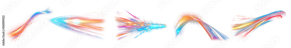 Poster png dynamic abstract colorful streaks, element set on transparent background