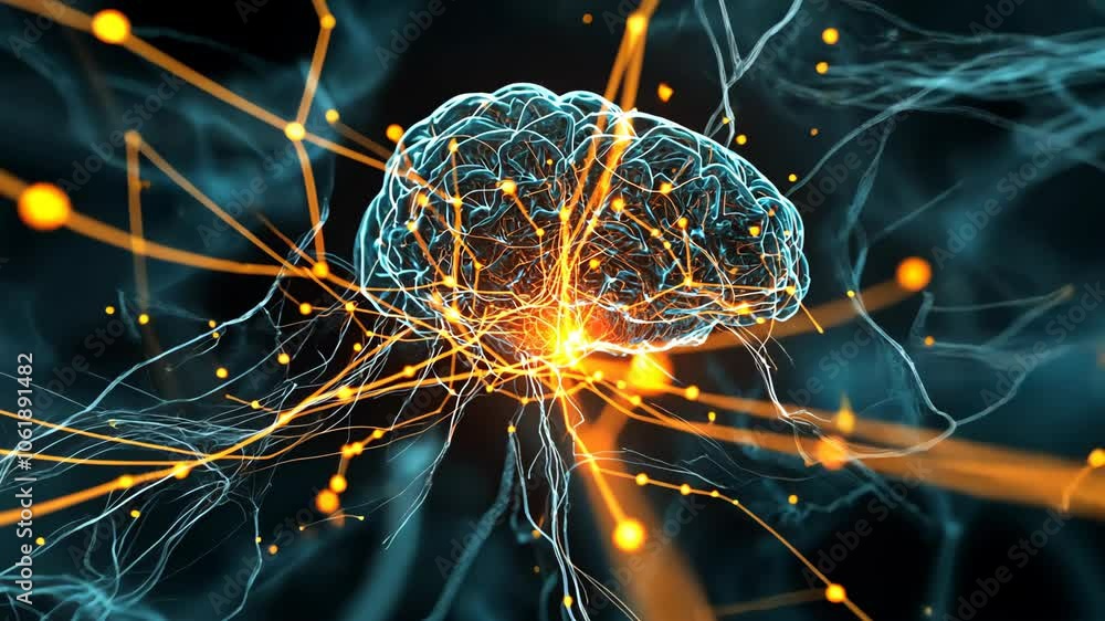 Aufkleber a 3d rendering of the human brain with glowing neural pathways