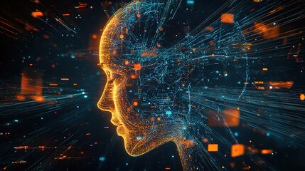 Futuristic AI Concept with Blue and Orange Circuit Patterns