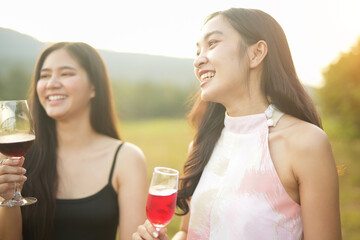 Friends are celebrating at a party, nightclubs are raising wine glasses to celebrate friendship.