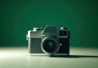 Vintage camera on a green background