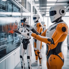 Futuristic Robots in High-Tech Lab