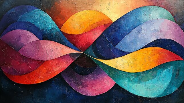 Colorful abstract geometric pattern with swirling shapes.