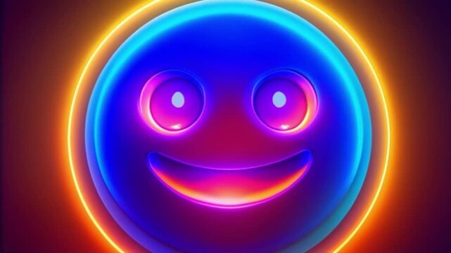 Glowing Neon Smiley Face Animation in Gradient Light