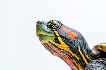 Close-up of a colorful turtle's head.