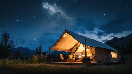 Obraz premium camping under the stars in a remote, picturesque location with all amenities provided.