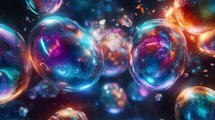 Naklejka premium Ethereal floating bubbles, iridescent spheres and transparent orbs in a whimsical atmosphere