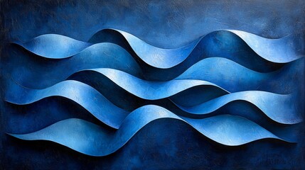 Abstract waves in varying shades of blue create a dynamic, textured seascape.