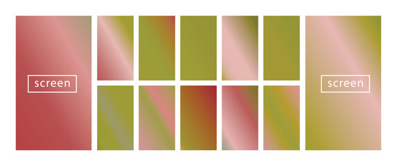 Fototapeta premium Mobile screen lock display collection of colorful backgrounds in trendy neon colors. Modern screen vector design for mobile app. Soft color abstract pastel holographic gradients. Swatches for design