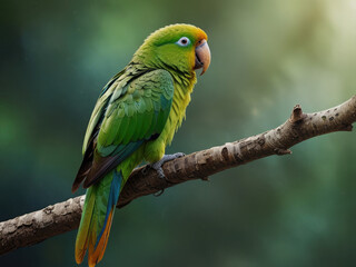 Green parrot on the branch, abstract animal concept