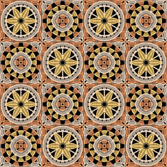 Pattern with crochet granny square with flowers wallpaper handmade decorative art design print	