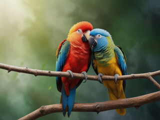Obraz premium Green parrot on the branch, abstract animal concept