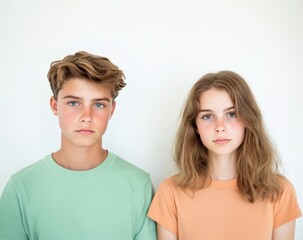 Portrait of two young people with serious expressions