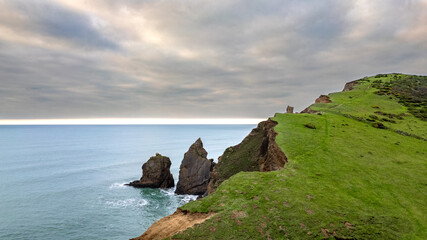 View North from the South West Coast Path at Sandymouth Beach, Cornwall.