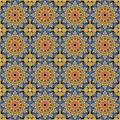 Pattern with crochet granny square with flowers wallpaper handmade decorative art design print	