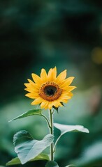 Vibrant yellow sunflower blooming in a lush green garden