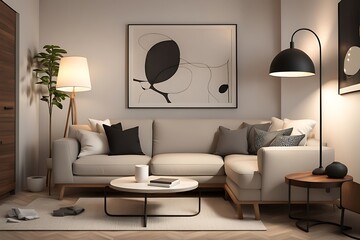 A Digital art style living room corner perfect mix of simplicity lamp and interior design