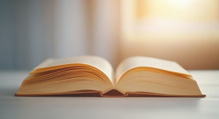 open book with pages spread on a wooden table