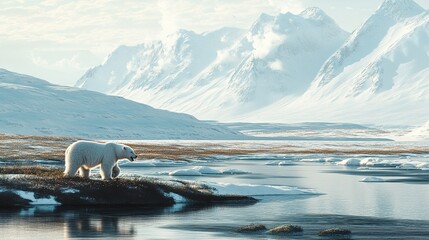 Polar bear spotting in the Arctic tundra, with travelers safely observing from a distance.