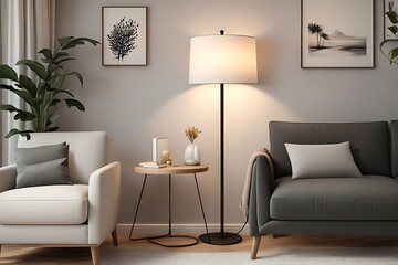 A Digital art style living room corner perfect mix of simplicity lamp and interior design