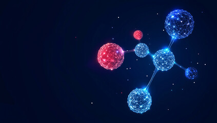 Digital AI Technology Concept. An abstract illustration of a molecule, symbolizing science, chemistry, research, and connection at a microscopic level. Generative AI Content