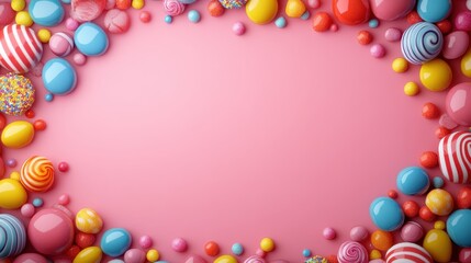 Colorful Candy Border on Pink Background	
