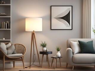 A Digital art style living room corner perfect mix of simplicity lamp and interior design