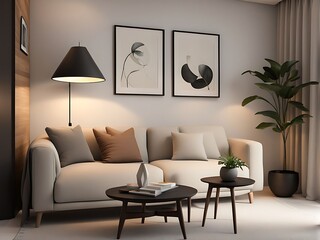 A Digital art style living room corner perfect mix of simplicity lamp and interior design