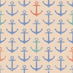 Vector pattern with anchor in retro style. Vector vintage seamless pattern in marine style with anchors.