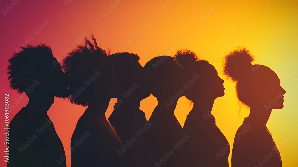 Poster Silhouetted Figures in Vibrant Gradient Backdrop Symbolizing Community Unity and Solidarity