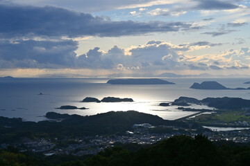 長崎県弓張岳から望む九十九島と五島列島