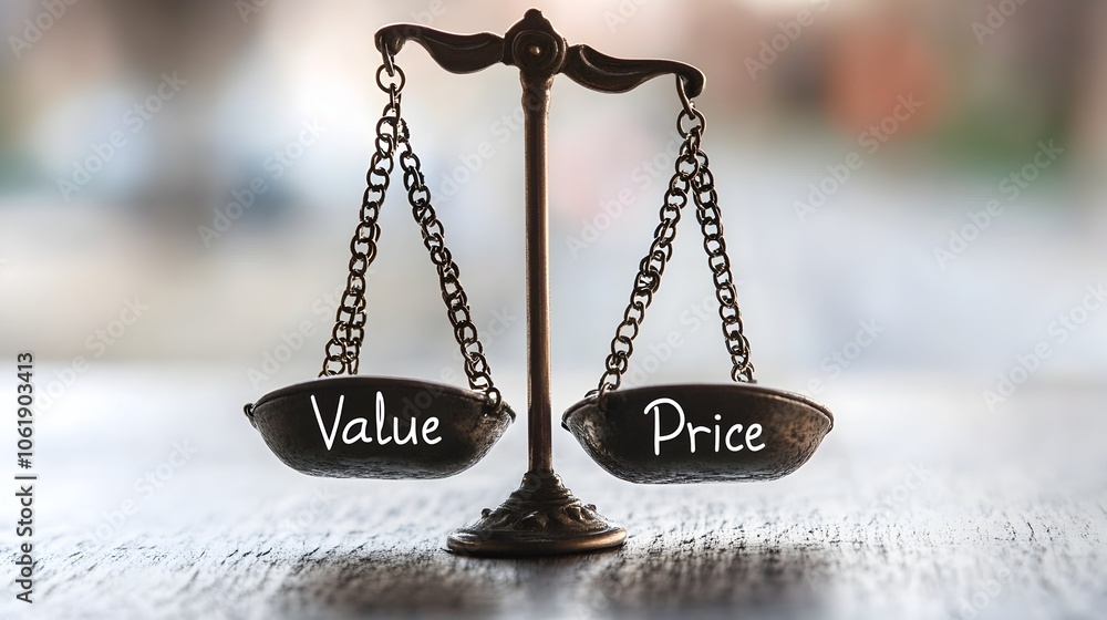 Poster balancing the scales of value and price in business decision-making