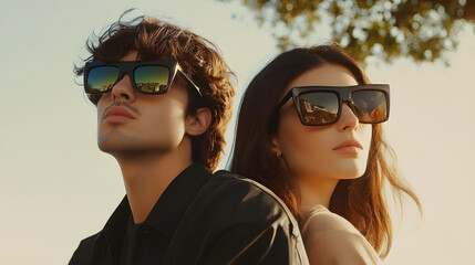 Young duo sporting sleek, modern eyewear outdoors