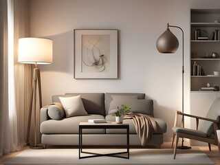 A Digital art style living room corner perfect mix of simplicity lamp and interior design