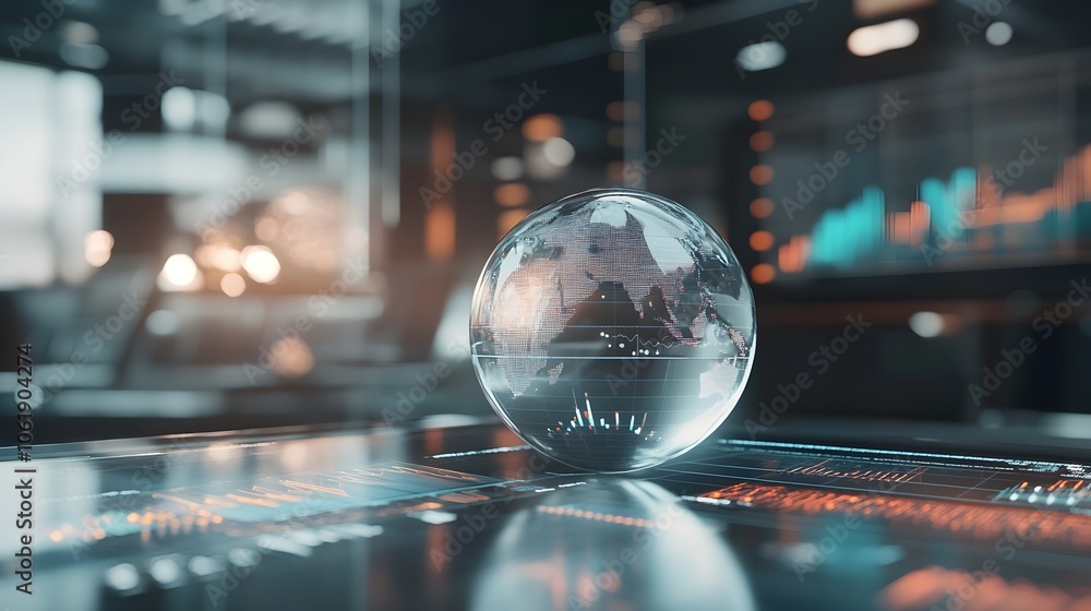 Aufkleber glass globe surrounded by financial data visualizations for global analysis and insights