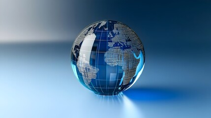 Detailed Glass Globe with Complex Data Graphs on Gradient Blue Background