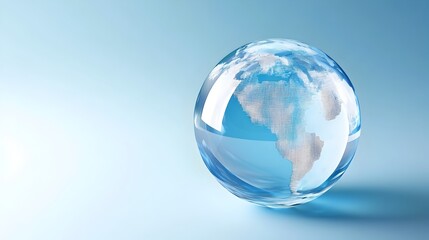 Detailed Glass Globe with Complex Data Graphs and Gradient Blue Background
