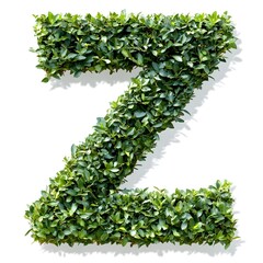 Close up of lush green shrub trimmed into the letter Z against white background
