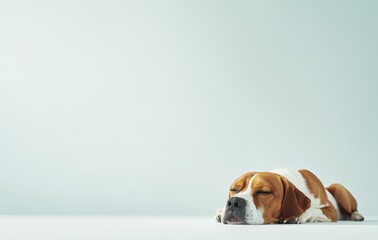 Sleeping beagle dog on white background