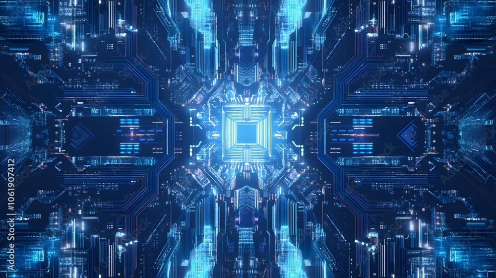 Aufkleber abstract futuristic technology circuit board pattern with glowing lines and blue lights