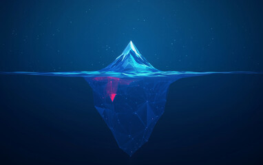Digital AI Technology Concept. An abstract illustration of an iceberg, symbolizing hidden depths, potential dangers, and the unknown. Generative AI Content