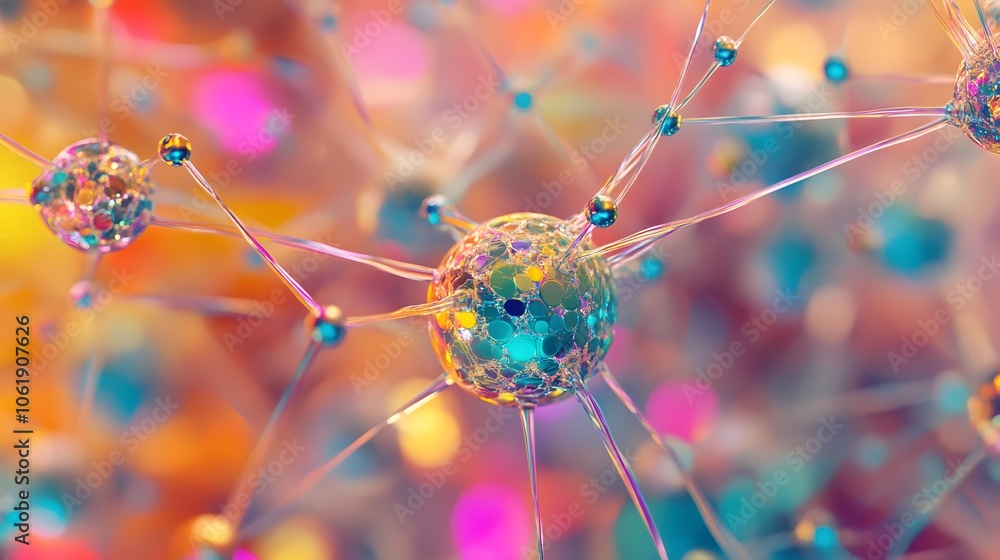 Poster abstract colorful sphere network connecting dots technology science background