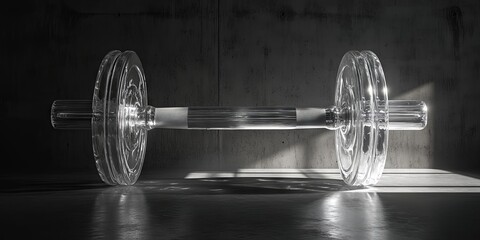 Glass Dumbbell on Concrete Background - Minimalist Fitness Concept