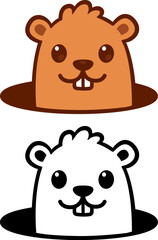 Cute cartoon marmot looking from hole in ground. Groundhog Day isolated vector illustration.