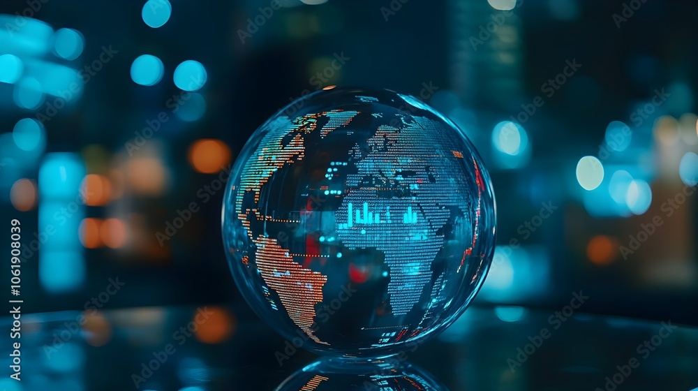 Aufkleber reflective glass globe displaying financial data charts and analytics